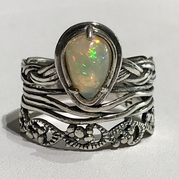 Signed OR PAZ PZ Isrial Sterling Silver Fire Opal Wide Band Ring